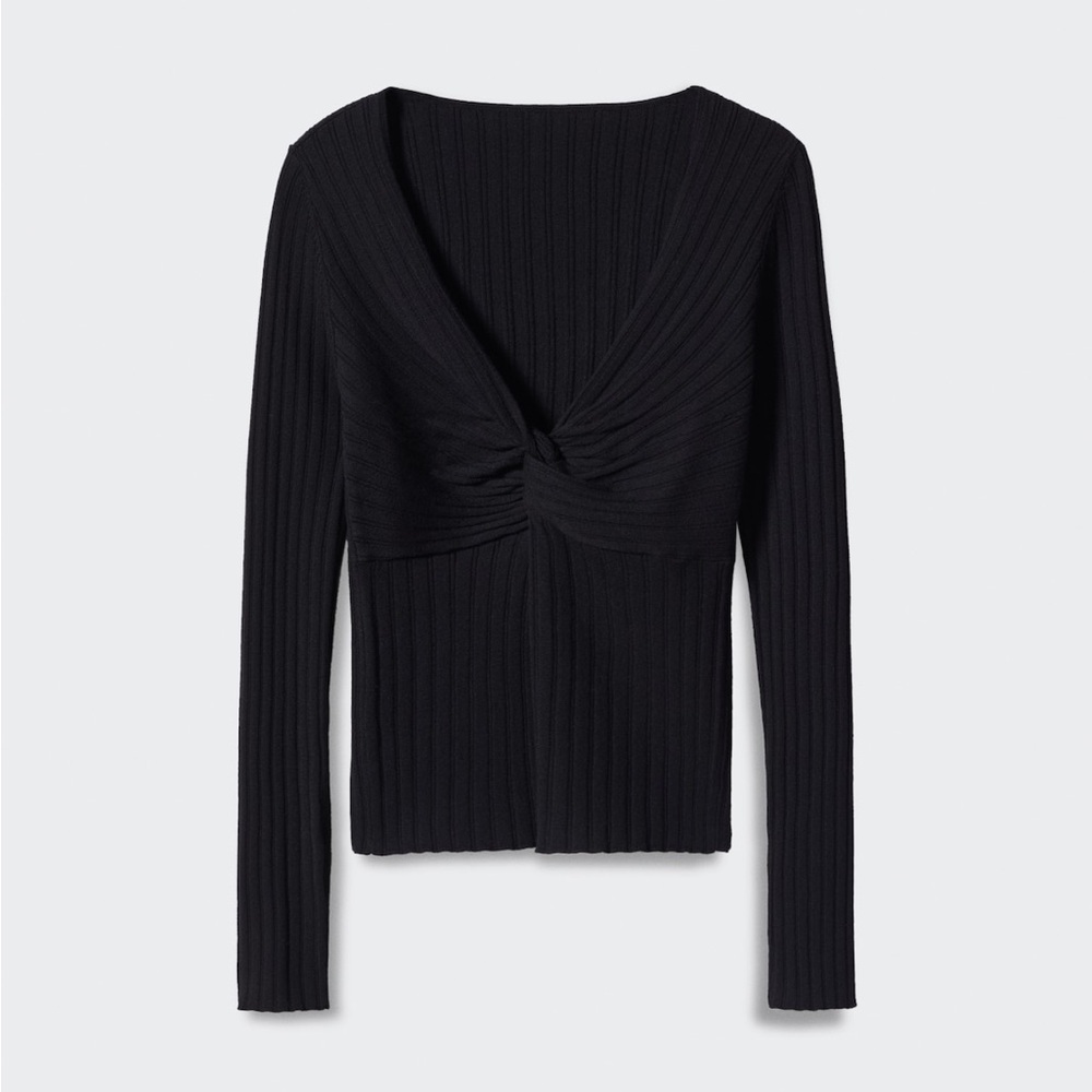 Mango Ribbed Front Knot Sweater